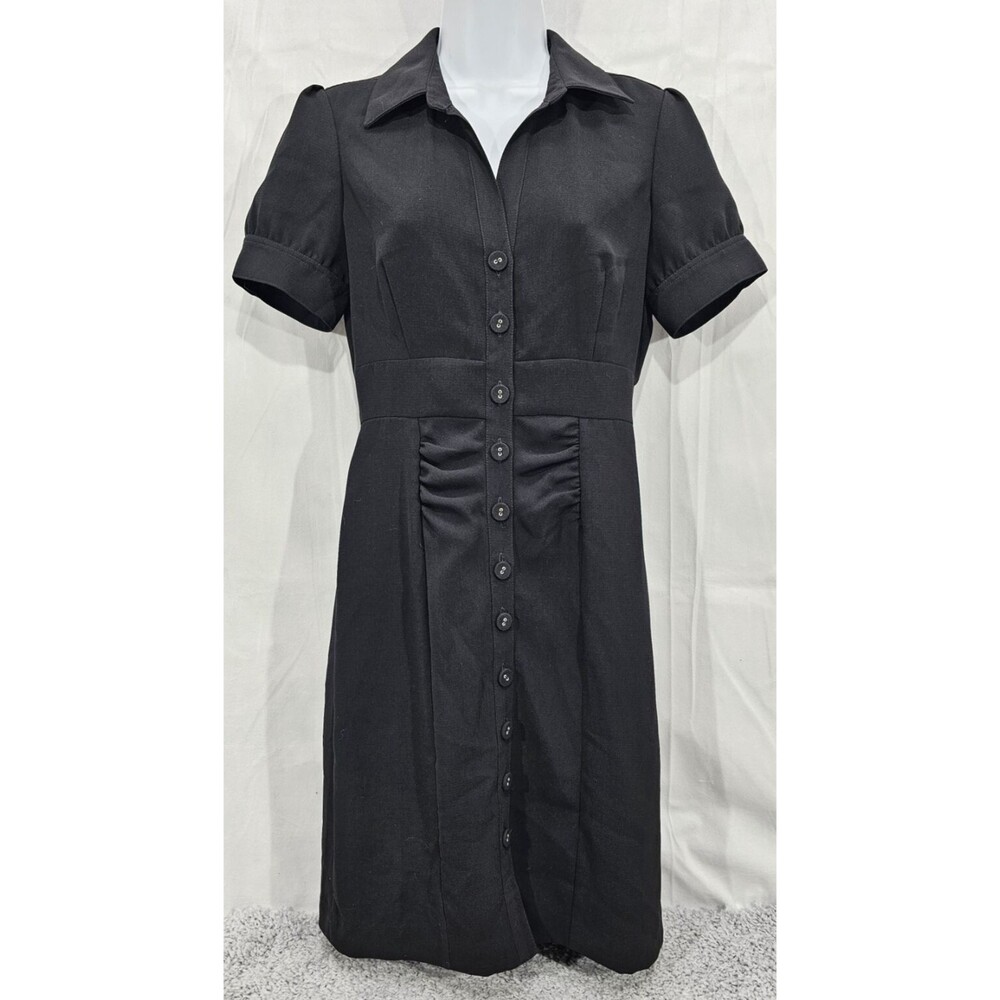 NWT Calvin Klein Shirtdress Womens 6P Black Puff Sleeve Minimalist Office Career